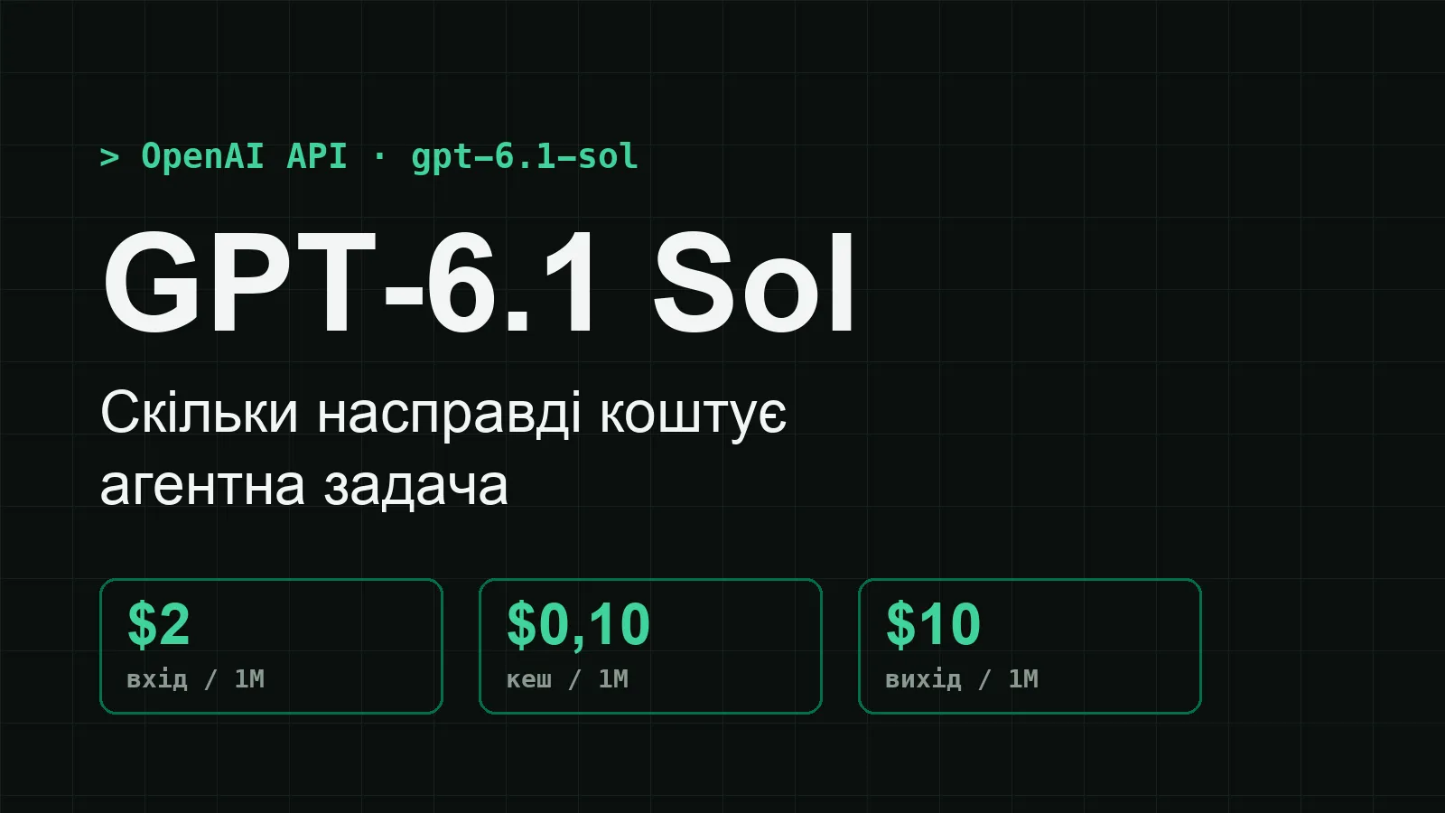 GPT-6.1 Sol: $2 за вхід, $0,10 за кеш і $10 за вихід на мільйон токенів